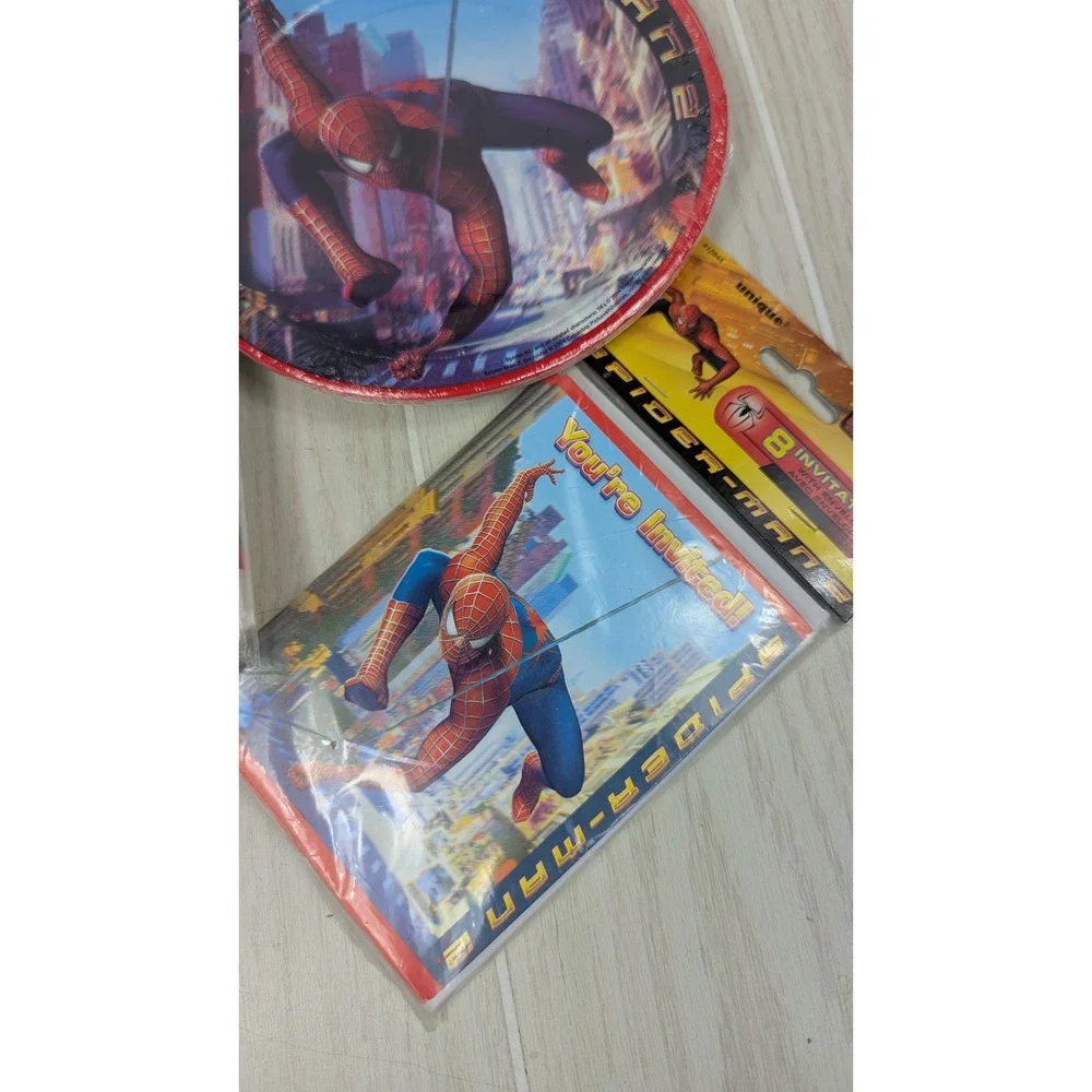 Spider-Man 2 Party Supplies Set 2004 Vintage dessert plates tablecloth bags cups